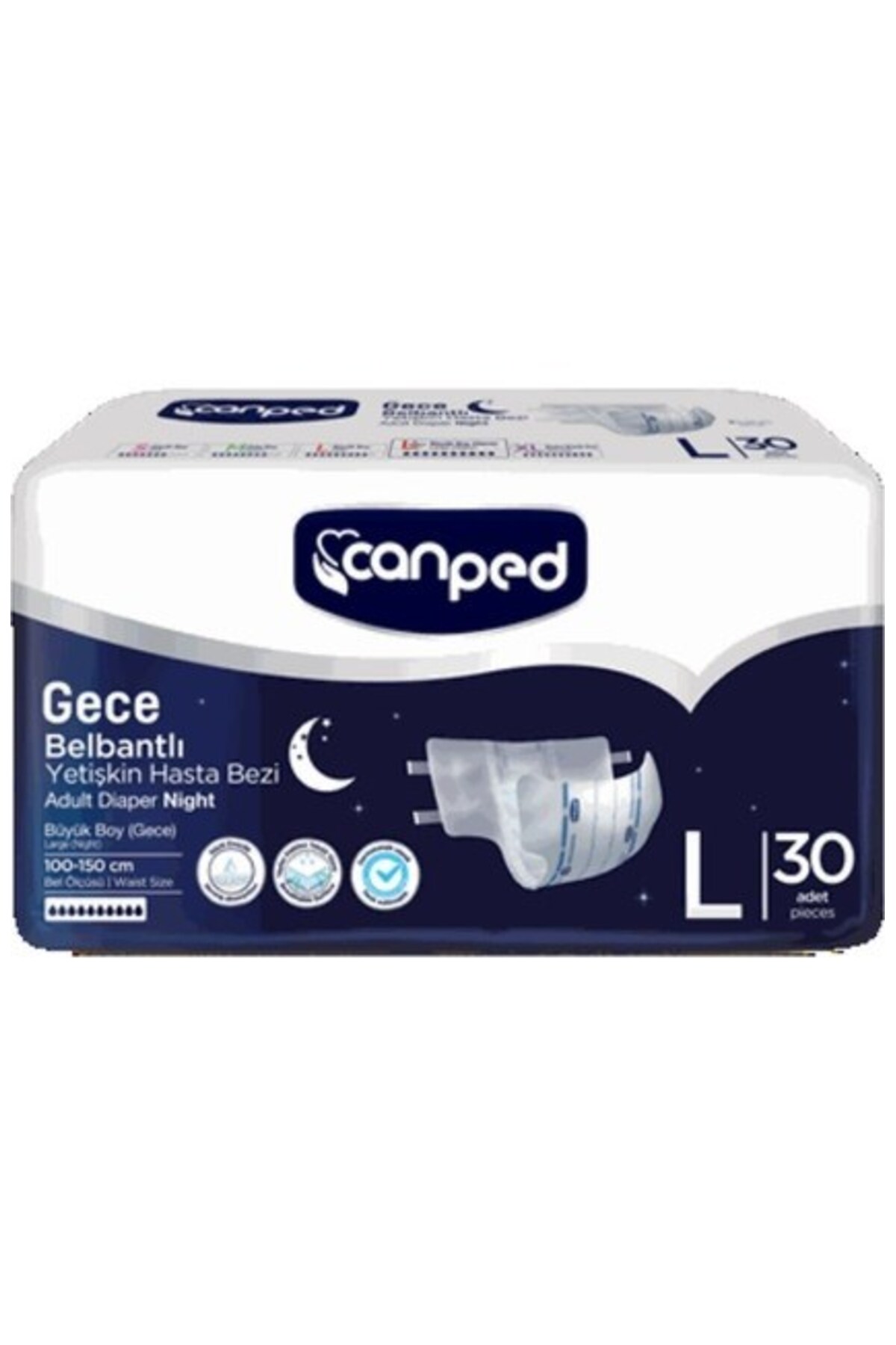 1_org_zoom(1) Belbantlı Yetişkin Hasta bezi Gece L 30lu 100-150 cm - Görsel 1