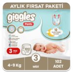 Giggles Pants Külotlu Bebek Bezi 3 Numara Midi Aylık Paket - 102 Adet
