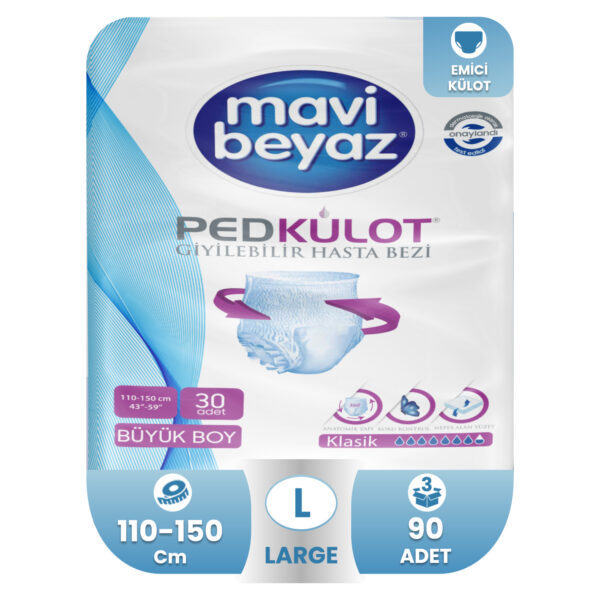 Mavi Beyaz Emici Külot L-Large Beden 90 Adet