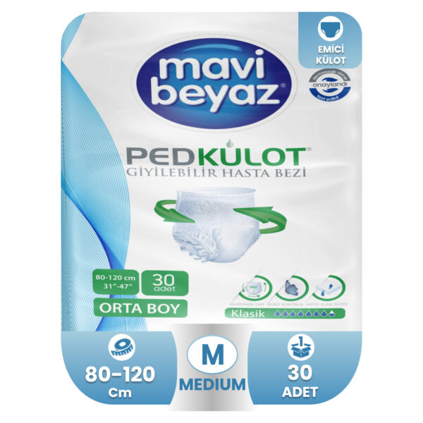 Mavi Beyaz Emici Külot M-Medium Beden 30 Adet