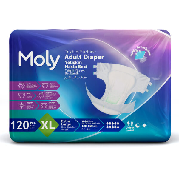 Moly Bel Bantlı Hasta Bezi XL-Extra Large Beden 120 Adet