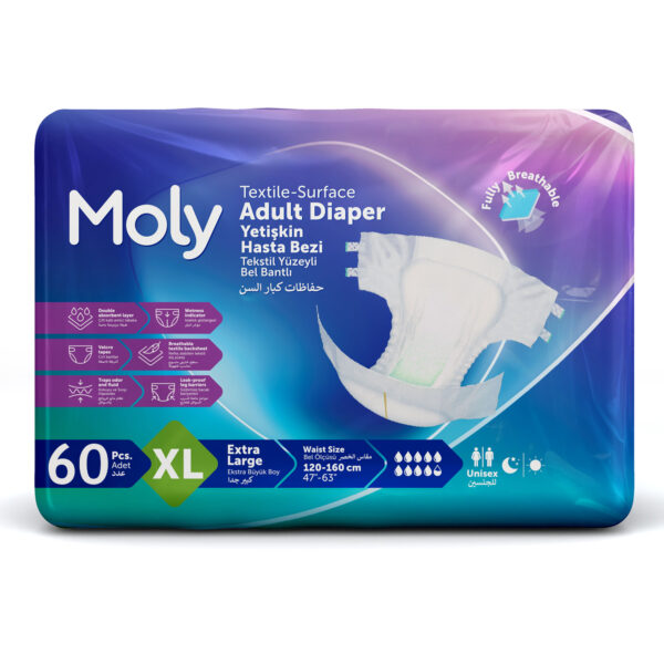 Moly Bel Bantlı Hasta Bezi XL-Extra Large Beden 60 Adet